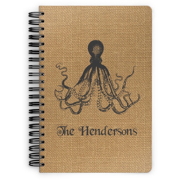 Custom Octopus & Burlap Print Spiral Notebook (Personalized)