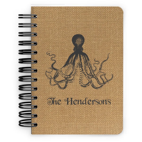 Custom Octopus & Burlap Print Spiral Notebook - 5x7 w/ Name or Text