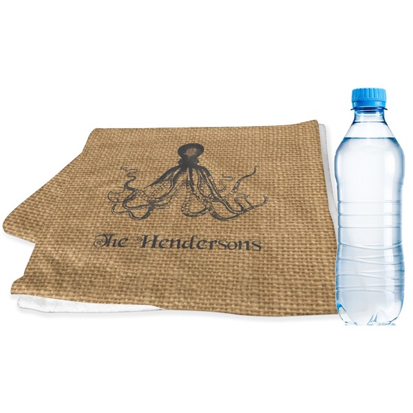 Custom Octopus & Burlap Print Sports & Fitness Towel (Personalized)