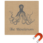 Octopus & Burlap Print Square Car Magnet - 6" (Personalized)