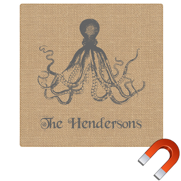 Custom Octopus & Burlap Print Square Car Magnet - 6" (Personalized)