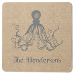 Octopus & Burlap Print Square Rubber Backed Coaster (Personalized)