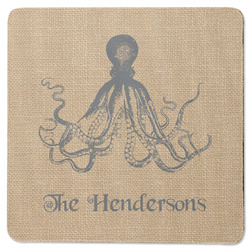Octopus & Burlap Print Square Rubber Backed Coaster (Personalized)