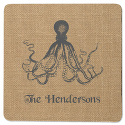 Octopus & Burlap Print Square Rubber Backed Coaster (Personalized)