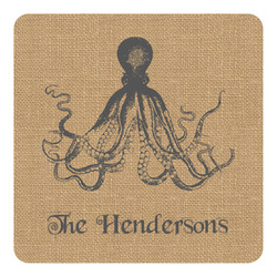 Octopus & Burlap Print Square Decal - Small (Personalized)