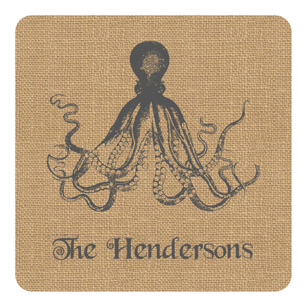 Custom Octopus & Burlap Print Square Decal - XLarge (Personalized)