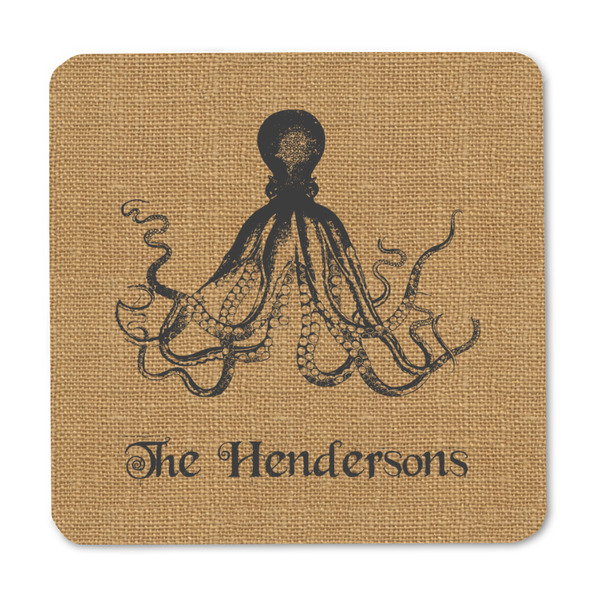 Octopus & Burlap Print Square Fridge Magnet - FRONT