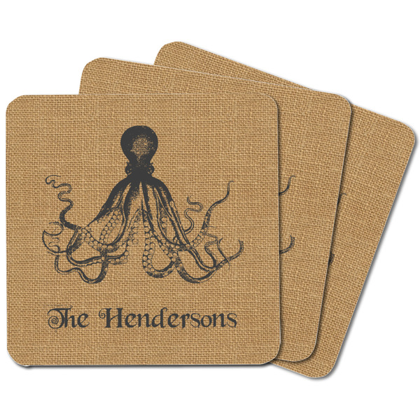 Octopus & Burlap Print Square Fridge Magnet - MAIN