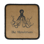 Octopus & Burlap Print Iron On Square Patch w/ Name or Text
