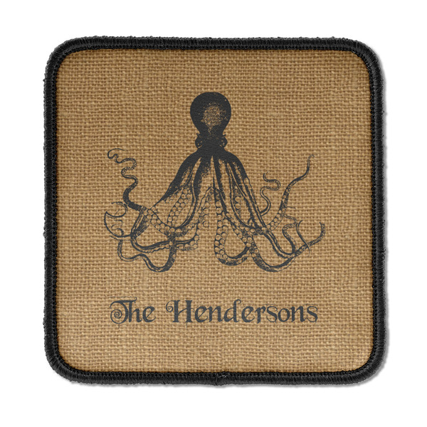 Custom Octopus & Burlap Print Iron On Square Patch w/ Name or Text