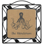 Octopus & Burlap Print Square Trivet (Personalized)