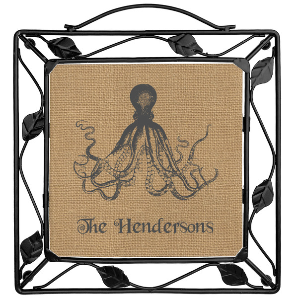 Custom Octopus & Burlap Print Square Trivet (Personalized)