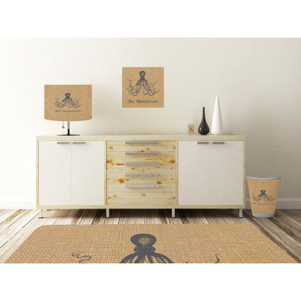 Octopus & Burlap Print Square Wall Decal Wooden Desk