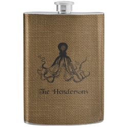 Octopus & Burlap Print Stainless Steel Flask (Personalized)