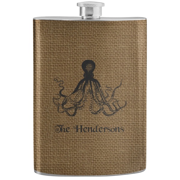 Custom Octopus & Burlap Print Stainless Steel Flask (Personalized)