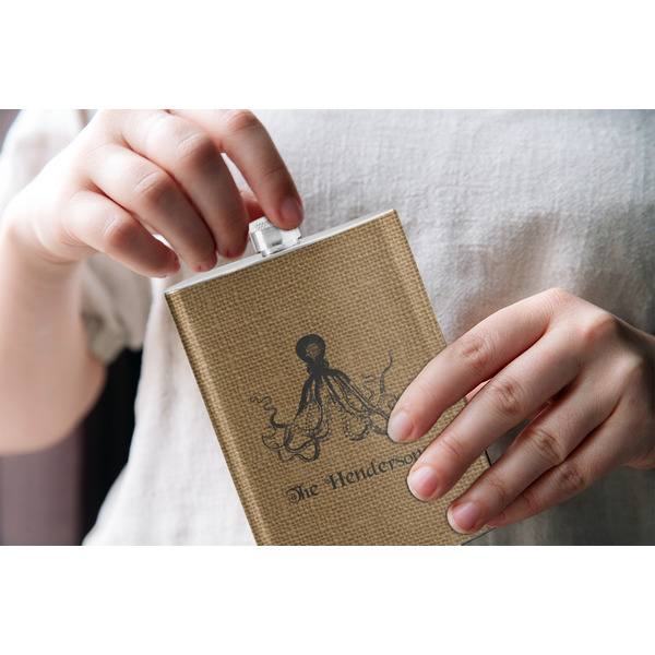 Octopus & Burlap Print Stainless Steel Flask - LIFESTYLE 1