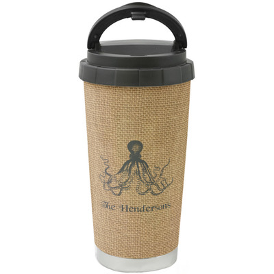 Octopus & Burlap Print Stainless Steel Coffee Tumbler (Personalized)