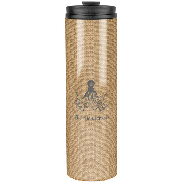 Custom Octopus & Burlap Print Stainless Steel Skinny Tumbler - 20 oz (Personalized)