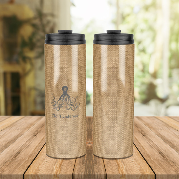 Octopus & Burlap Print Stainless Steel Tumbler - Lifestyle