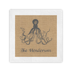 Octopus & Burlap Print Standard Cocktail Napkins (Personalized)