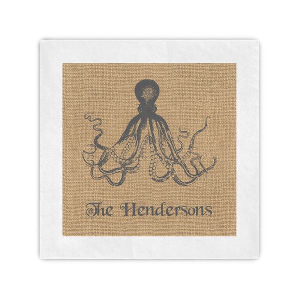 Custom Octopus & Burlap Print Cocktail Napkins (Personalized)