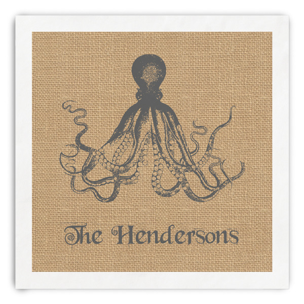 Custom Octopus & Burlap Print Paper Dinner Napkins (Personalized)