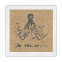 Octopus & Burlap Print Decorative Paper Napkins (Personalized)
