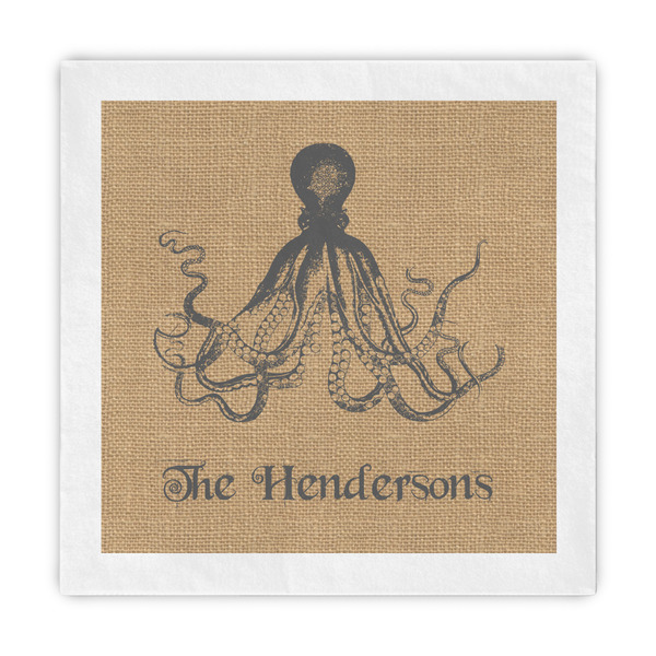 Custom Octopus & Burlap Print Decorative Paper Napkins (Personalized)