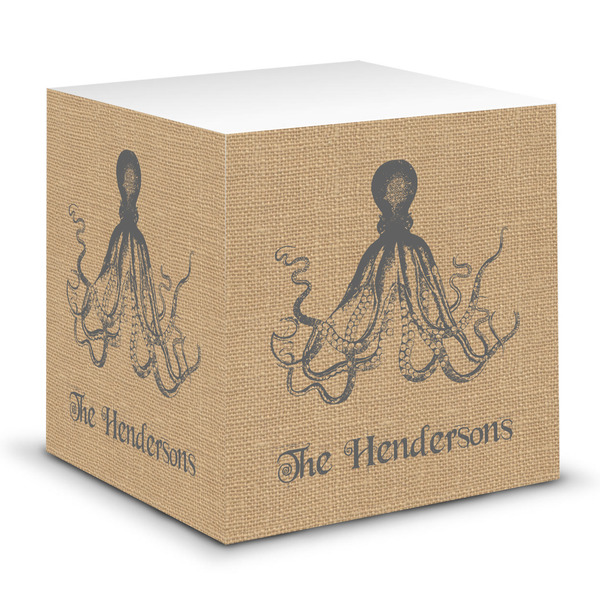 Custom Octopus & Burlap Print Sticky Note Cube (Personalized)