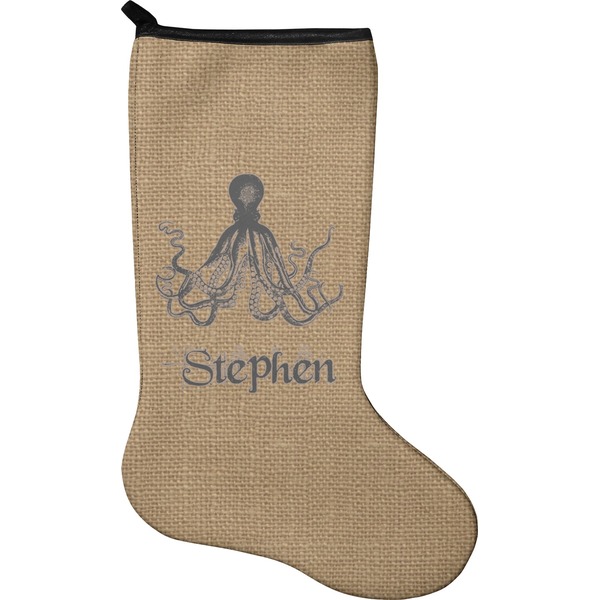 Custom Octopus & Burlap Print Holiday Stocking - Neoprene (Personalized)