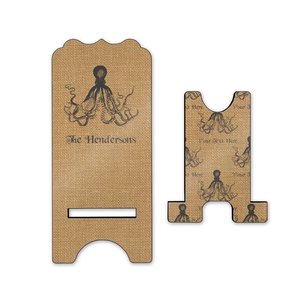 Octopus & Burlap Print Stylized Phone Stand - Front & Back - Small