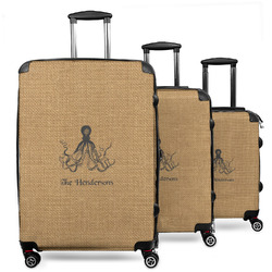 Octopus & Burlap Print 3 Piece Luggage Set - 20" Carry On, 24" Medium Checked, 28" Large Checked (Personalized)