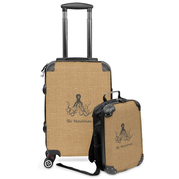 Custom Octopus & Burlap Print Kids 2-Piece Luggage Set - Suitcase & Backpack (Personalized)