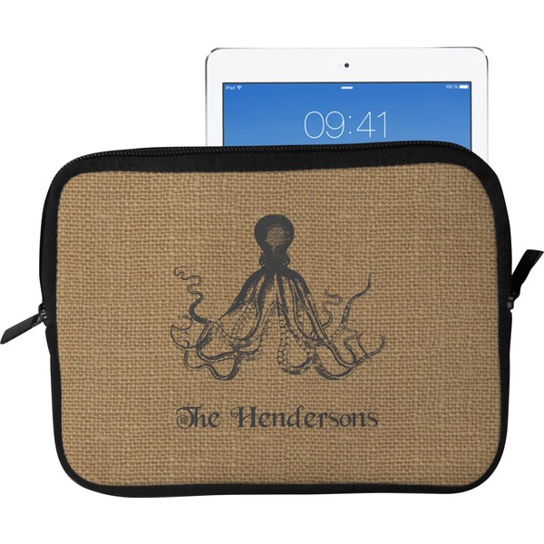 Custom Octopus & Burlap Print Tablet Case / Sleeve - Large (Personalized)