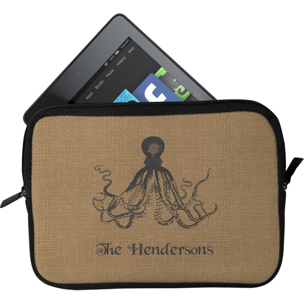 Custom Octopus & Burlap Print Tablet Case / Sleeve - Small (Personalized)