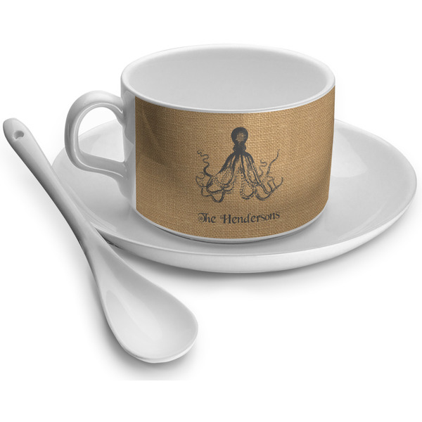 Custom Octopus & Burlap Print Tea Cup (Personalized)