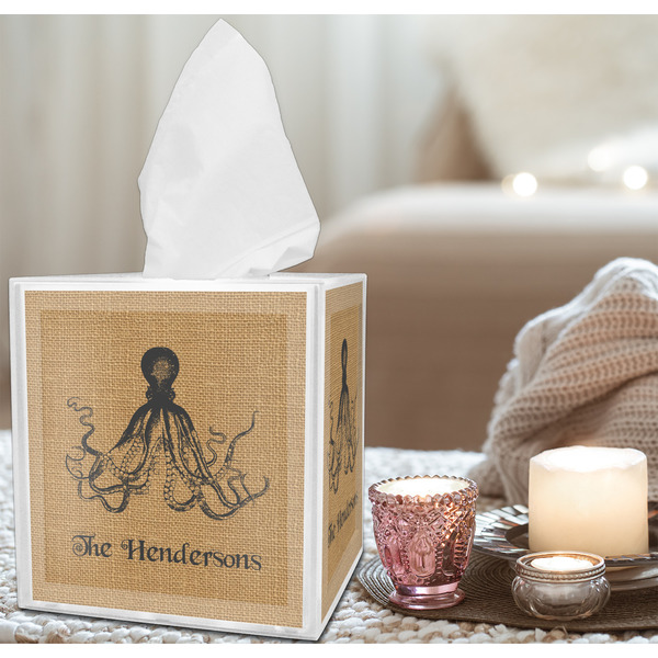 Octopus & Burlap Print Tissue Box - LIFESTYLE