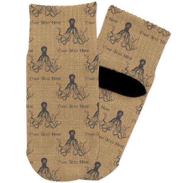 Custom Octopus & Burlap Print Toddler Ankle Socks (Personalized)