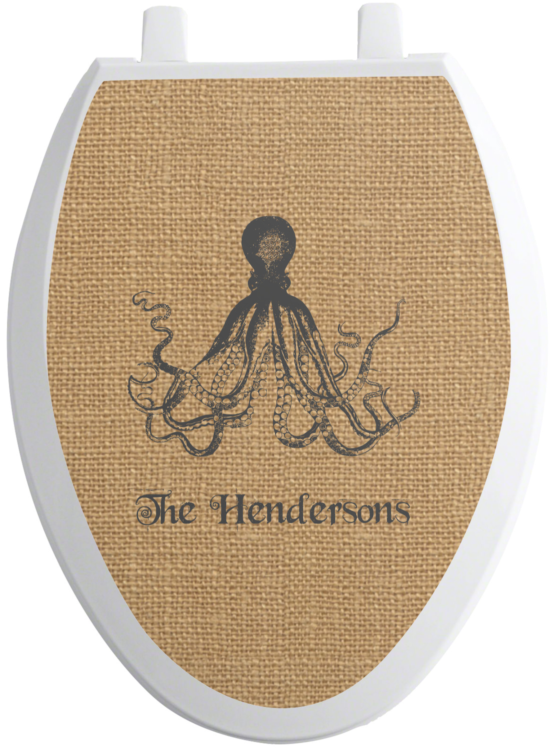 Octopus & Burlap Print Toilet Seat Decal Elongated (Personalized