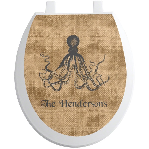 Custom Octopus & Burlap Print Toilet Seat Decal - Round (Personalized)