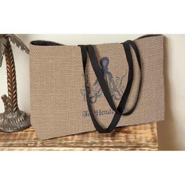 Octopus & Burlap Print Tote w/Black Handles - Lifestyle View