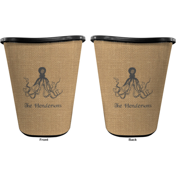Octopus & Burlap Print Trash Can Black - Front and Back - Apvl