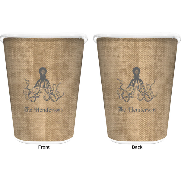 Octopus & Burlap Print Trash Can White - Front and Back - Apvl