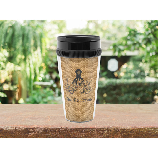 Octopus & Burlap Print Travel Mug Lifestyle (Personalized)
