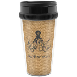 Octopus & Burlap Print Acrylic Travel Mug without Handle (Personalized)