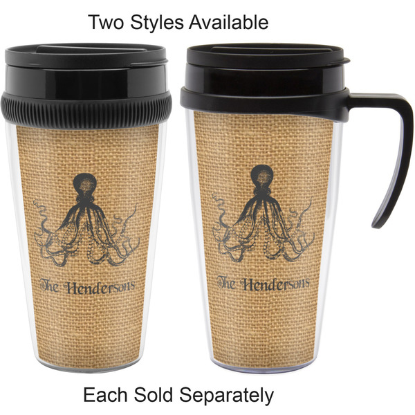 Octopus & Burlap Print Travel Mugs - with & without Handle