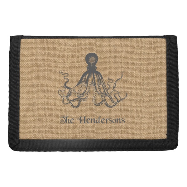 Custom Octopus & Burlap Print Trifold Wallet (Personalized)