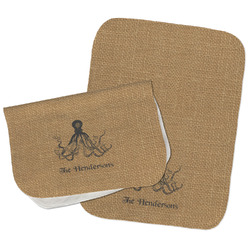 Octopus & Burlap Print Burp Cloths - Fleece - Set of 2 w/ Name or Text