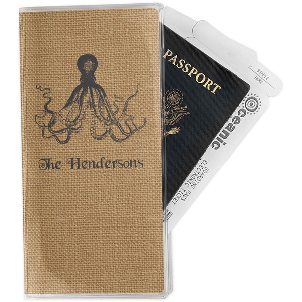 Custom Octopus & Burlap Print Travel Document Holder