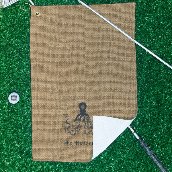 Octopus & Burlap Print Waffle Weave Golf Towel - In Context